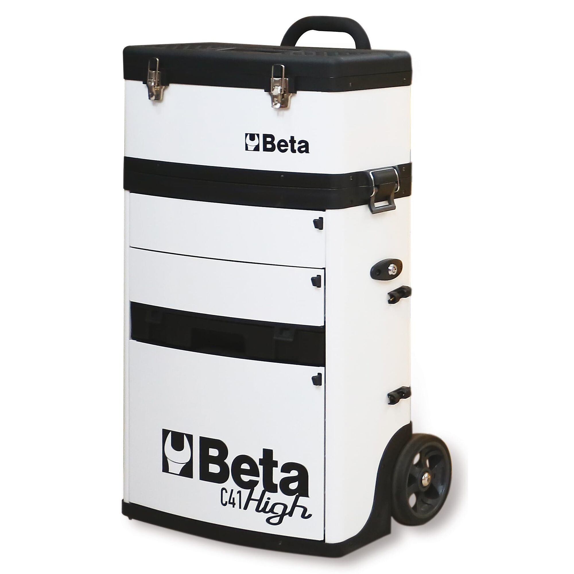Beta Rolling Metal Tool Chest — 21in. x 10in. x 36.25in., Detachable Tool Box, Telescopic Handles, White, Model# C41H-W